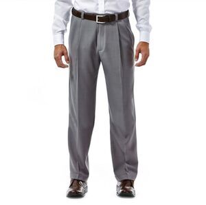 HAGGAR E-Clo Stria Dress Pants Trousers Men Sz 40 x 30 Pleated Grey Navy 2 Pair